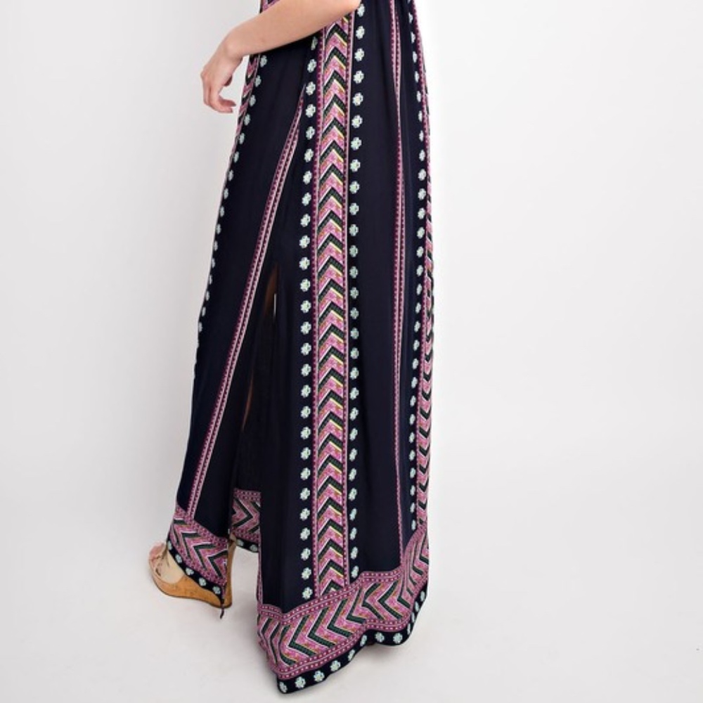 Dress Purple Navy Contemporary Print Ruffle Maxi - Picture 3 of 3